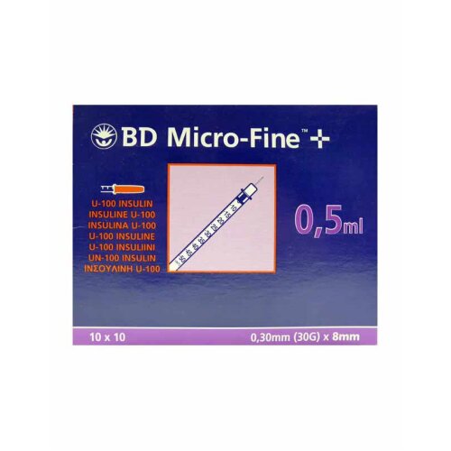 BD Micro Fine Plus Syringes - 0.5ml, U100, 30G x 8mm Insulin Needle